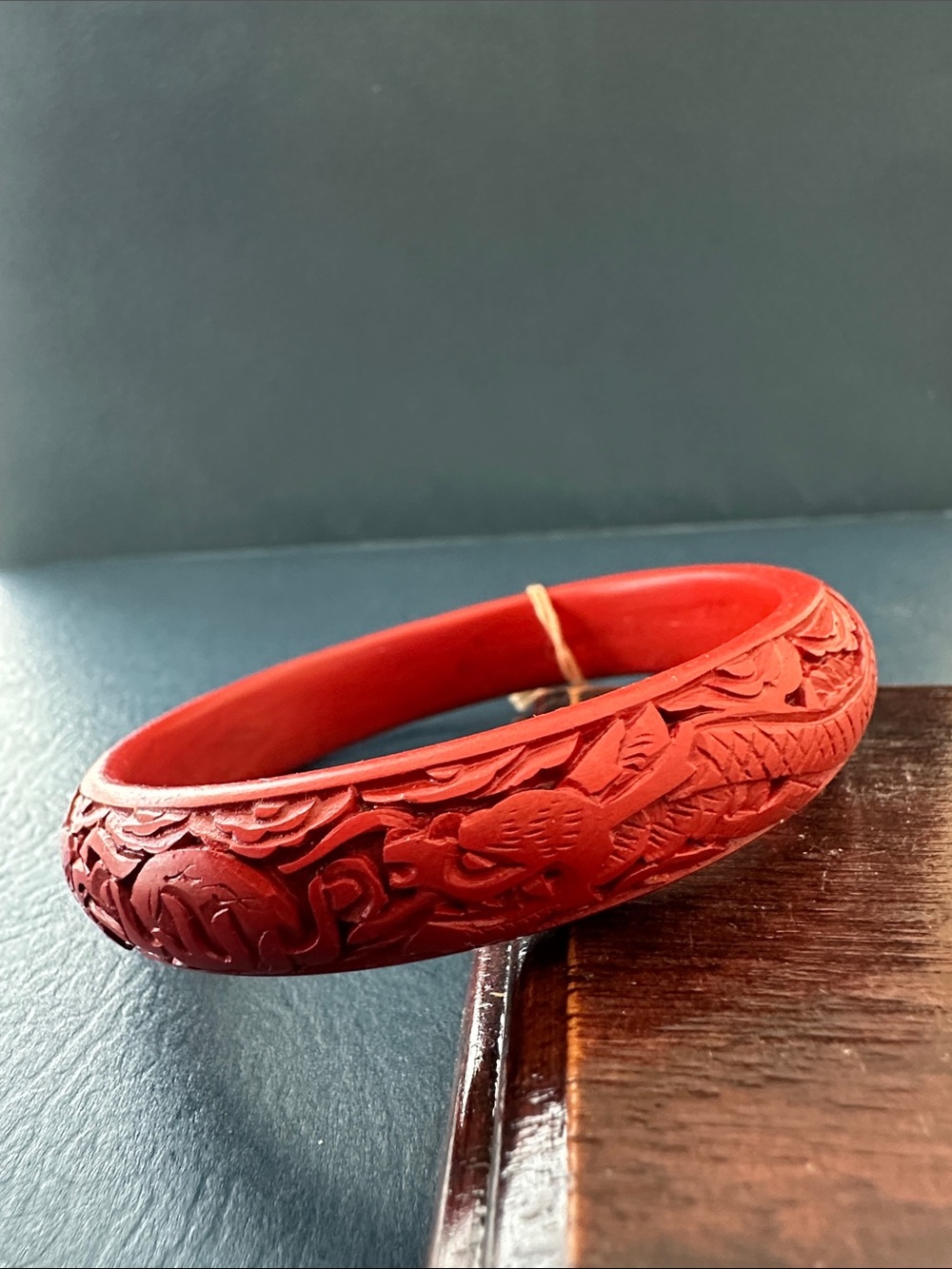 Vintage Hand Carved Cinnabar Dragon Bracelet